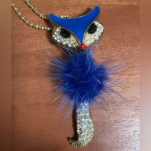 Blue rhinestone fluffy fox pendant